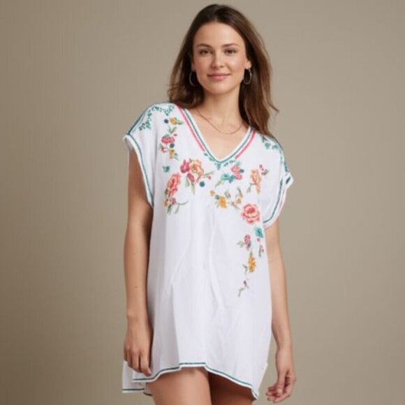 Johnny Was Tops - RARE Johnny Was Floral Embroidered Cupra Rayon Tunic